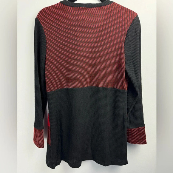 Zoe Red Black Colorblock Zip CardiganLightweight Knit Sweater Textured Pattern M - Picture 6 of 6